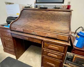 small oak roll-top desk