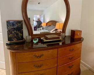 large dresser with mirror and faux marble top