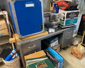 Vintage desk and container 