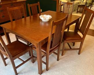 Stickley Cherry Craftsman Design Dining Set, 2 Leaves, 8 Chairs 