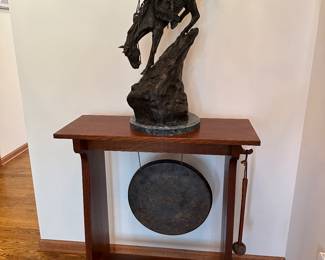 Stickley Solid Oak , hand hammered bronze gong 