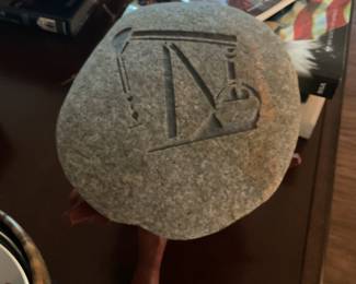 Oil rig collectable etched stone