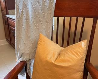 Wooden Rocking Chair, Decorative Pillow, Throw Blanket