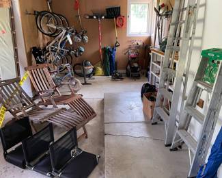 Cascade mountain stadium chair, Tools like rakes, shovels, brooms, crowbar, lightbulb changer, etc. 8ft ladder, 4ft ladder
