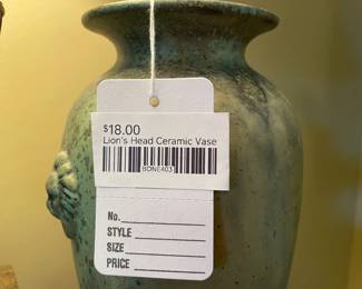 Lion's Head Ceramic Vase