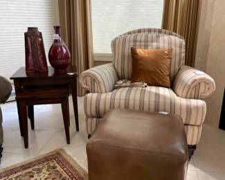 Ethan Allen Hyde chairs,  Ethan Allen Chad Ottoman, Ethan Allen Lark Nesting Tables, Burgundy Vase