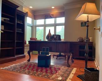 Spindle Floor Lamp, Seven Seas by Hooker writing desk, Reverse Painted Snake Bowl, Metal Footed Vase, Monitor audio mrw-10 subwoofer, Sony speakers SS-CT71 SS-TS72