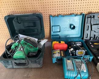 Craftsman 13.2v drill set, Makita 18v drill set, Hitachi circular saw
