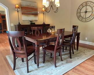 John Thomas Verona Dining Set, Murano Style Blown Glass Bowl, Hekman entertainment console, Table Lamps