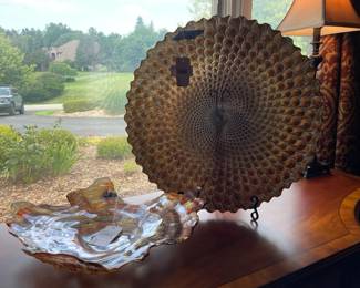 Topkapi Style Reverse Painted Platter, Glitter Art Glass Platter