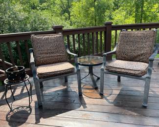 Patio Chairs, Metal Plant Stands, Glass Top Side Table
