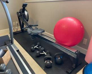 Concept 2 Rowing Machine, Dumbbells, Yoga Ball