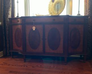 Ethan Allen Sideboard Cabinet (BL), Topkapi Style Reverse Painted Platter, Glitter Art Glass Platter