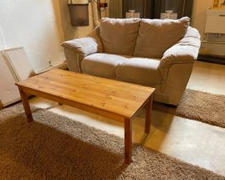 Wooden coffee table, loveseat