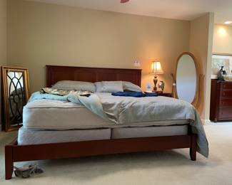 Bombay Baxter Accent Mirror, Oak Standing Mirror, Wood King Bed Frame & Headboard, Serta King Perfect Slepper Confidant Mattress