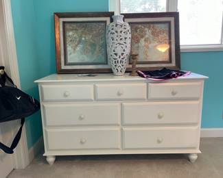 Pottery Barn Dresser, Large Reticulated Vase, Framed Art