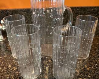 Rare Littala Hopla Glass Pitcher with 4 Highball Glasses, Ice Texture