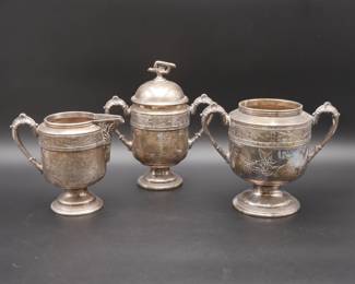 Antique Pairpoint MFG Co. Quadruple Plate Silver 3 Piece Set