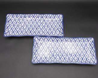 Pair of Blue & White Ceramic Sushi Plates
