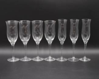 Clear Glass Fluted Champagne & Wine Glasses (Total of 7)