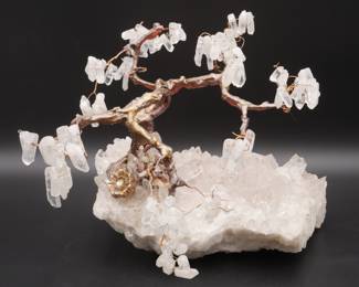 Large Quartz Crystal Art Wire Tree w/ Quartz Base