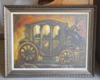 Oil on Canvas Painted of a Stagecoach