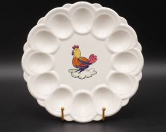 Vintage Peasant Village Deviled Egg Planter w/ Handpainted Chicken