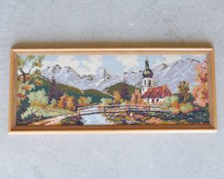 Embroidered Landscape with a Riverside Church in a Valley