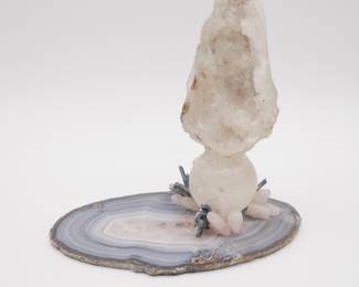 Handmade Art Piece Agate Polished Slice w/ Quartz & Agate Crystals Attached