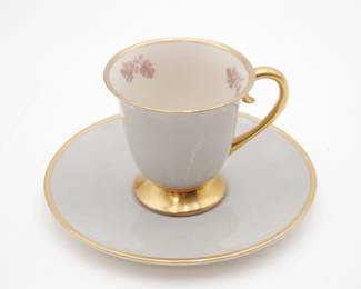 Flintridge Fine China Teacup and Saucer with Subtle Leaf Motif