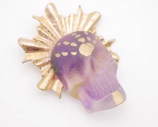 Small Decorative Glass Skull w/ Gold Crown