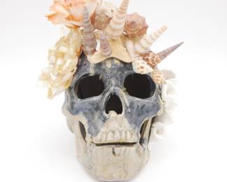 Nautical Handmade Decor Skull w/ Shells, Coral & Flowers