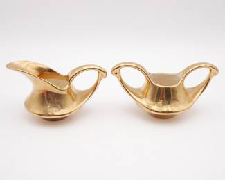 Pearl China Co. 22k Gold Plated Porcelain Creamer and Sugar Bowl (Lot of 2)