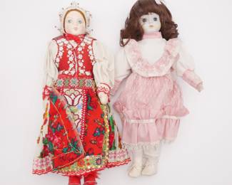 Pair Of Vintage Porcelain Dolls ft. A Doll In Traditional Hungarian Costume