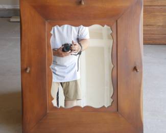 Mid Century Teak Wall Mirror with Hooks