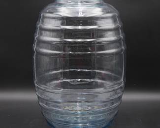 Large Clear Glass Barrel Shaped Jar