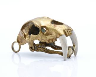 Saber-Toothed Tiger Skull Brass Pendant
