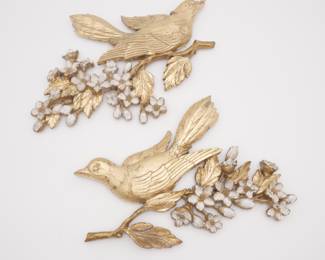 Pair Of Vintage Dart Industries Bird Wall Hanging Gold Plaques