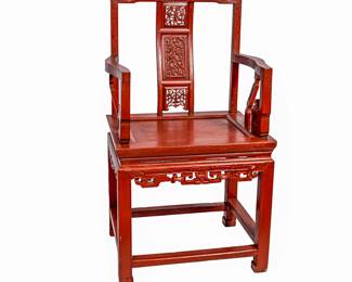 129  RED LACQUER CARVED MING STYLE CHAIR