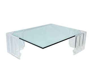 116  GLASS TOP COFFEE TABLE WITH LUCITE BASES