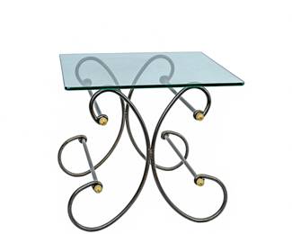 118  GLASS TOP IRON BASE TABLE