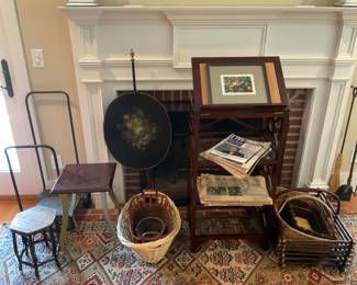 Stools, Baskets and Fire Screen.
