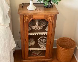 Nice Antique Occasional Glass Front Table filled with Beautiful Shell Art.