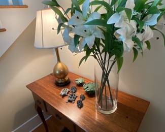 Flower Frogs, Brass Lamp and a small Casual Table with a Wonderful Lilly Arrangement.  