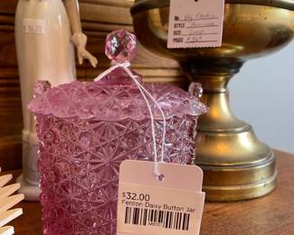 Fenton Daisy Button Jar, Vintage Electric Hurricane Lamp