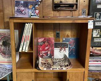 Entertainment Center, Detroit Lions Sanders Figure, Red Wings McCarty Bobblehead, Blue Jays Bat Boy Bobblehead