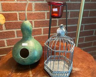 Gourd bird house, Candle holder, Wire bird house
