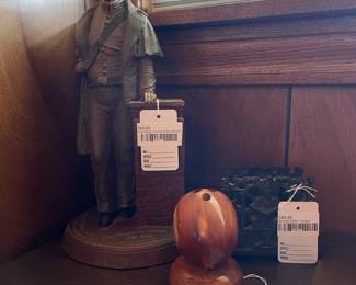 Tom Clark Confederate Soldier,	Bronze Letter Holder, Punched Tin Lantern

