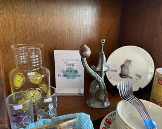 Royal Worcester Cat & Mouse Plate, Lemonade Pitcher, L. F. & C. Meat Grinder, Oneida Flatware