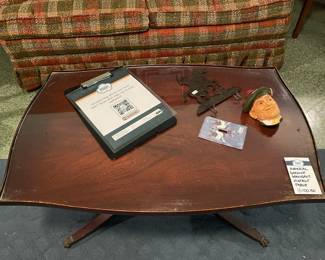 Imperial Genuine Mahogany Vintage Table, Plaid couch